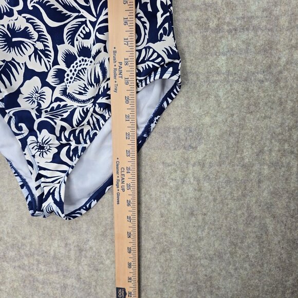 Chaps Womens Floral One-Piece Swimsuit Size 10 Blue & White - Picture 7 of 10